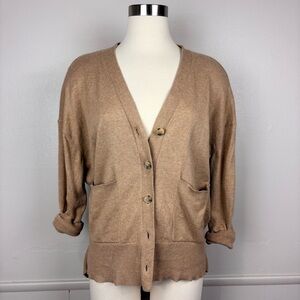 Cabi B-Side Cardigan Size S Cotton Beige Tan Camel Button Front Pockets Office